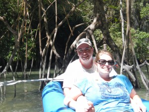 In front of the mangroves inside the island.